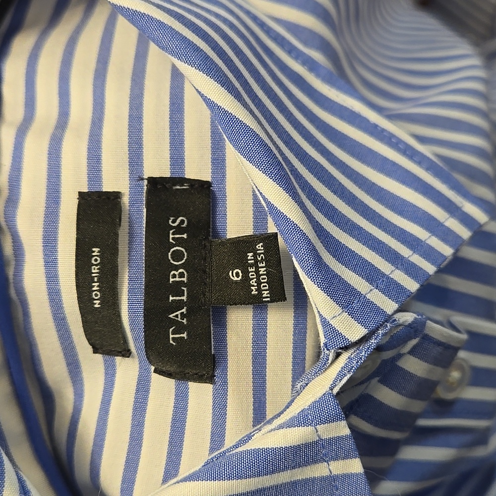Talbots Blue Striped Button Down Collar Shirt No Iron - Picture 4 of 9